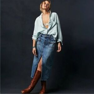 Free People We The Free Madison Denim Midi Skirt Womens 27 Blue High Slit